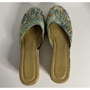 Rampage Green and Gold Ankle Booties with Intricate Embroidery